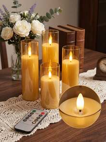 2/3/5pcs Flameless Candles With Timer And Remote Control, LED Smokeless Odorless Battery Powered, Suitable For Birthday, Wedding, Christmas, Halloween, Valentine's Day, Party And Other Occasions - Gold - View 3