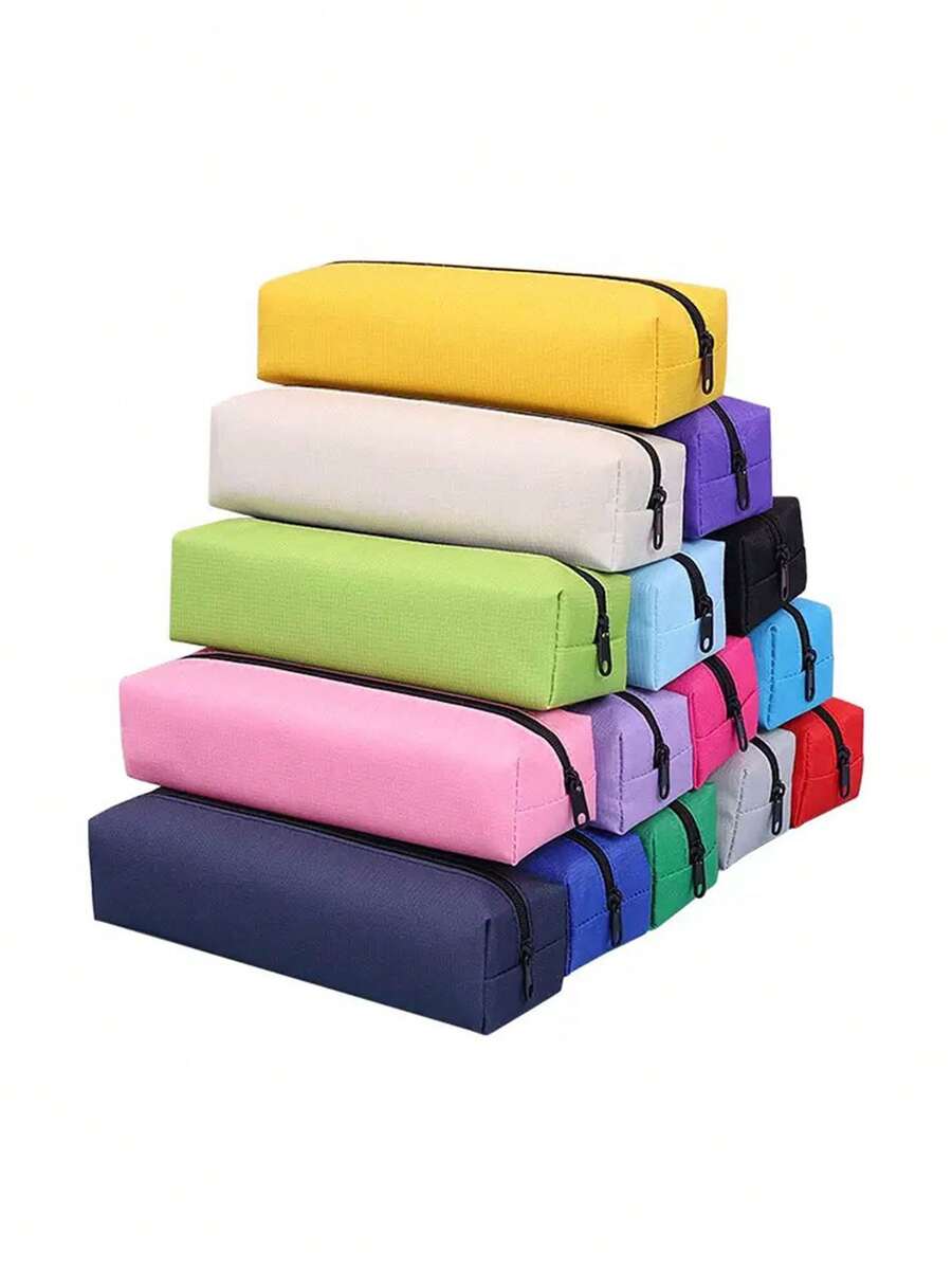 Solid Color Round/Rectangular Oxford Cloth Pencil Case, Minimalist Zipper Stationery Bag, Large Capacity Pencil Box, Portable Storage Tube, Durable Storage Bag - Multicolor - View 1