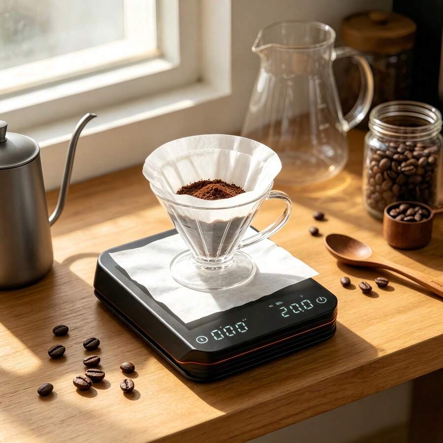 Mini Espresso Industrial Platform Coffee Scale With Auto-Timer, USB Rechargeable Digital LED Display, Compact Body, Precise Weighing, Professional Modern Equipment For Baristas And Coffee Enthusiasts