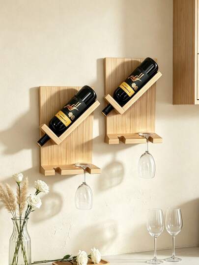 Rural Wooden Wine Rack And Glass Rack: Wall Mounted Home Decoration, Wall Mounted Wooden Floating Wine Bottle Rack, Glass Rack, Home, Kitchen, Restaurant, And Bar Decoration.