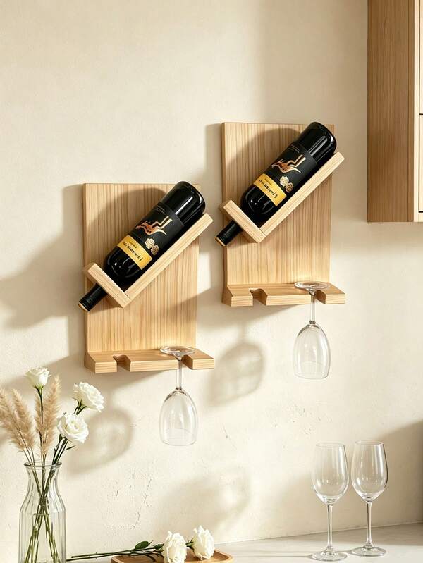 Rural Wooden Wine Rack And Glass Rack: Wall Mounted Home Decoration, Wall Mounted Wooden Floating Wine Bottle Rack, Glass Rack, Home, Kitchen, Restaurant, And Bar Decoration.
