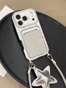1pc Y2K Style Star Pattern Mirror Card Holder Phone Case, With Mirror Card Slot, Shockproof Protective Cover, Wrist Strap Phone Case Suitable For IPhone18ProMax/17/17Pro/17ProMax/16/16Pro/16Plus/16ProMax/15/15Pro/15ProMax/14/14Pro/14ProMax/13/13Pro/13ProMax/Apple18Pro - Multicolor - View 5