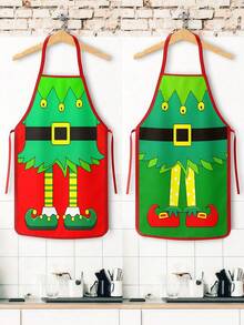 4Pcs Funny Elf Christmas Kitchen Aprons, Cartoon Elf Leg Print Adjustable Cooking Apron, Holiday Cosplay Party Aprons - Multicolor - View 8