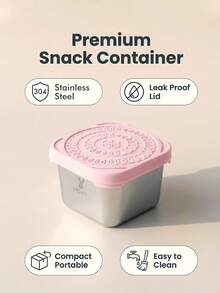 Meoky 3件組 6盎司不鏽鋼零食儲存盒，附矽膠密封蓋，防漏易清洗小型金屬食物儲存盒，便攜迷你便當盒，適用於備餐、旅行、野餐、學校與辦公室 - 淡粉紅色 - 查看 3