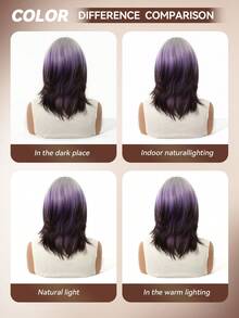 Ombre Silver To Dark Purple Medium Length Layered Synthetic Wig Middle Part, Natural Soft Heat Resistant Full Wig For Daily Cosplay Party Halloween - Ombre - View 8