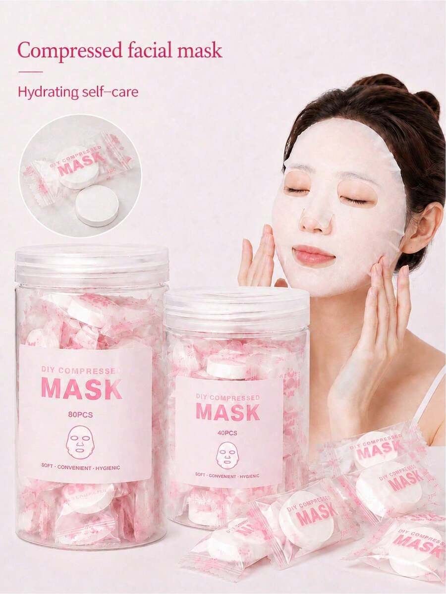 120/100/80/40/30/20/10pcs Individually Packed Compressed Facial Mask Sheet DIY Compressed Mask Pellets Travel Home Use Face Mask Pellets Portable Travel Essential Home Wet Compress Tool For Mask - Multicolor - View 1
