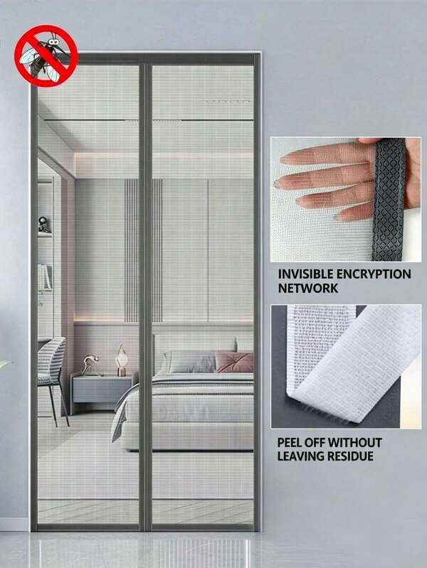 Summer Household Mosquito Net Curtain, No Drilling Required, Fly And Insect Proof Self-Adhesive Screen Door, Easy To Install, Automatic Closing For Entry And Exit, Gray Magnetic Partition Screen Curtain