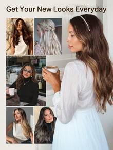 DOORES Seamless Clip-In Hair Extensions, 130g-150g, 7pcs/Pack, Light Ash Brown, Natural Straight Remy Human Hair, PU Invisible Clip-In Hair Pieces, Stylable - S5 - View 10