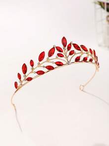 1pc Bridal Wedding Crown Headpiece, Crystal Rhinestone Embellished Hair Hoop, New Style Tiara Hair Accessory - 44026 Red - View 6