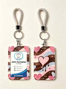 1pc Vintage Multi-Style Heart Card Holder With White Braided Wrist Strap Keychain, Leopard Print Zebra Print 3D Lava Heart, Hard Shell Protective Case For Student ID, Campus Meal Card, Access Card, Bus Card, Suitable For Office Workers And Students Daily Use - Rectangle - View 5