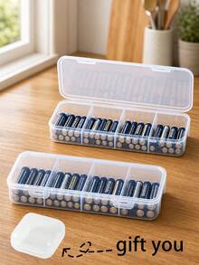 4-Compartment Multi-Function Data Cable Storage Box, Transparent With Lid Battery Storage Box, Divided With Lid Keycap Storage Box, Suitable For Home Organization, Large Capacity Transparent Visible Storage Box - Multicolor - View 2