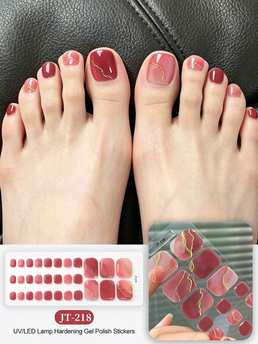 Cross-Border New Arrival Semi-Cured Gel Summer Toe Nail Stickers, Glitter Flash Design, In Stock Wholesale, Waterproof & Long-Lasting