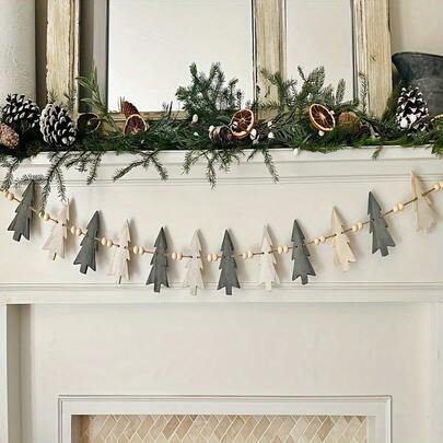 A Perfect Combination Of 12 Trees And Wooden Beads, This Decorative Wreath Is Ideal For Winter Decoration, Christmas Decoration, Holiday Decoration And Fireplace Decoration. This Wooden Wreath Will Be Your Perfect Christmas Decoration. No Power Required