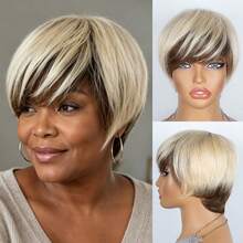 AMECIRE Pixie Cut Wig Women's Straight-Hair Wig Short Blonde Wig Human Hair Wigs With Bangs Stylish Design Suitable For Wearing During The Holidays - S4/613 - View 7