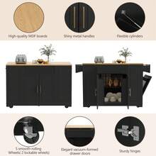 Black Rolling Sideboard With Shelves - Ideal For Kitchen Or Living Room - 黑色 - 查看 5