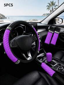 6/5/1pc Set Shiny Car Interior Accessories, Rhinestone Steering Wheel, Handbrake And Gear Shift Cover, Shoulder Pad, 15 Inch Rhinestone Leather Steering Wheel Cover, Soft And Elastic, Universal Fit, Suitable For Women - Style B - View 28
