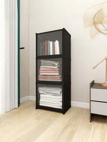 1 Set Stackable Large Capacity Plastic Storage Box, Minimalist White/Black Square Cabinet With Dust-Proof Transparent Flip Lid Door, Foldable Clothes And Books Storage Box, Suitable For Bedroom, Dorm, Wardrobe, Housewarming, Back To School, Daily Storage - Multicolor - View 8