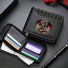 Dragon King PatternMen's PU Wallet | Black,Zipper Closure, Multiple Card Slots,Large Capacity,Stitching Design-Perfect Gift For Father,Husband,Brother - Multicolor - View 3