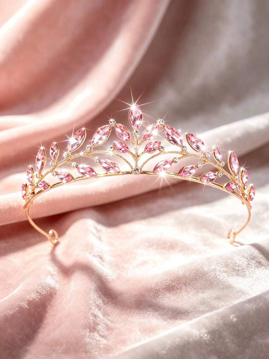 1pc Bridal Wedding Crown Headpiece Crystal Rhinestone Embellished Hair Hoop New Style Tiara - 44026 Pink - View 1