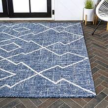 Diamond Trellis Area Rug 5X8, Indoor Outdoor Rug Ships Rolled, Durable Flat Weave, Lays Flat For Backyard, Patio, Porch, Easy-Cleaning, High Traffic, Pet-Friendly, Non-Shedding - Blue/Ivory - View 6