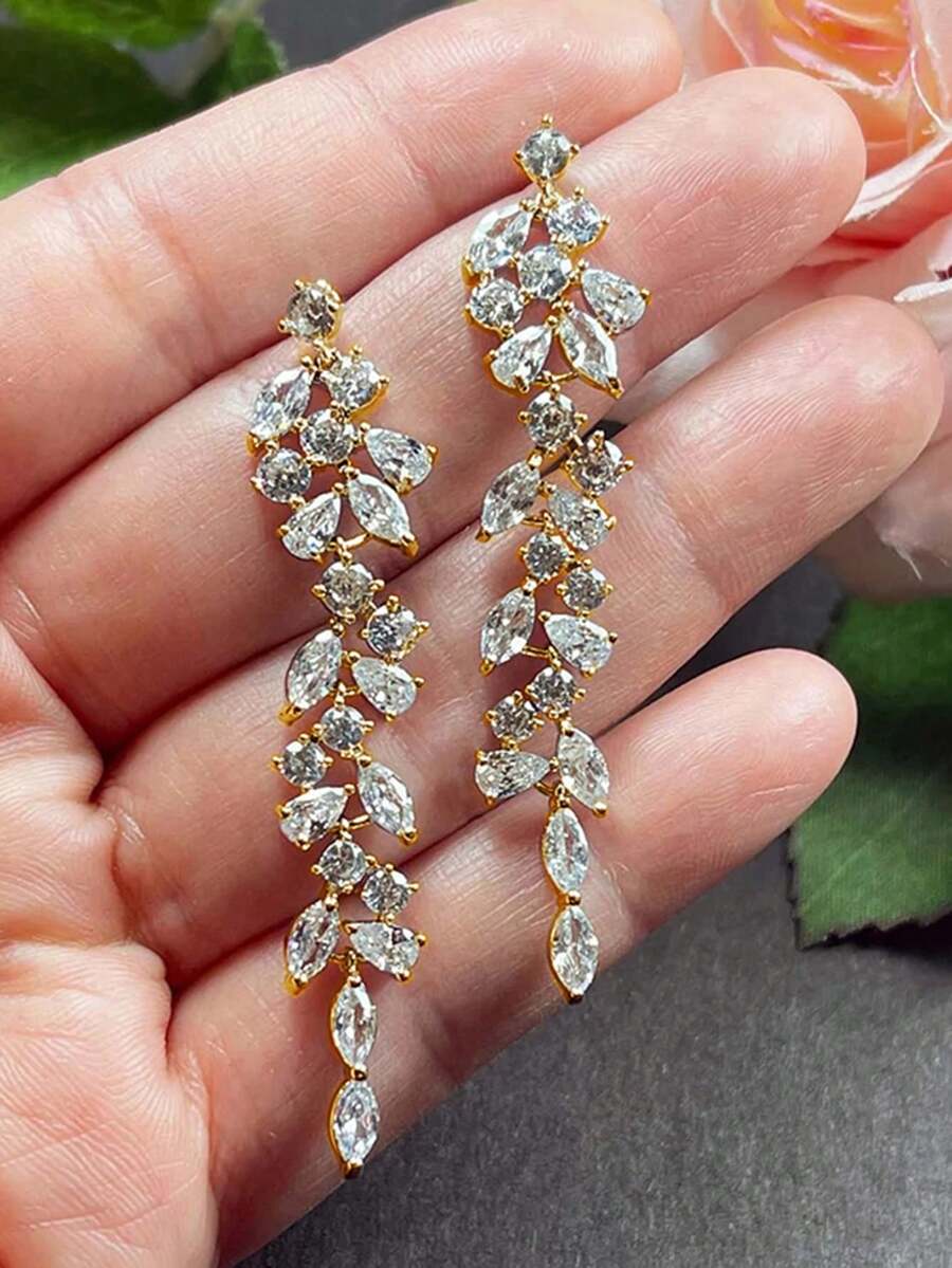 1對浪漫立方鋯石耳環，適合女性，婚禮、訂婚、派對珠寶，情人節禮物