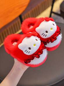 SANRIO 1雙兒童女童冬季卡通可愛防滑室內毛絨拖鞋 - 紅色 - 查看 4