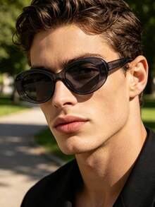 1 PC Men's Oval Fashion Glasses Classic Solid Color PC Frame Soft Tinted Lens Casual Versatile Lightweight For Vacation Outing With Glasses Box - Multicolor - View 2