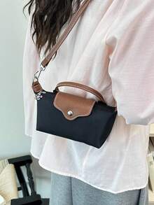 Dedoo Bolso de mano mini de nylon con bloques de color, estilo clásico de moda primavera/verano, bolso bandolera/de hombro minimalista y versátil con diseño de concha - Negro - Ver 10