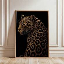 1pc Golden Leopard Luxury Canvas Poster Dark Animal Cheetah Wall Art Print Minimalist Girly Room Aesthetic Decor Fashion Paintings Suitable For Living Room Bedroom Bathroom Home Office Dorm Halloween Christmas Decor Picture Gift Optional Frame - Multicolor - View 1