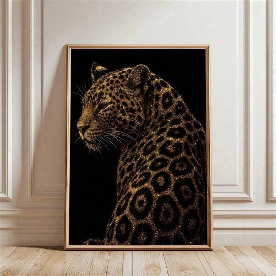 1pc Golden Leopard Luxury Canvas Poster Dark Animal Cheetah Wall Art Print Minimalist Girly Room Aesthetic Decor Fashion Paintings Suitable For Living Room Bedroom Bathroom Home Office Dorm Halloween Christmas Decor Picture Gift Optional Frame - Multicolor - View 1