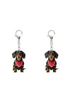 Cute Dachshund Wearing Red Bib Pattern Keychain, Innovative Acrylic Design Keychain Decoration, Lightweight, Suitable For Car Keys, Phone Keys, Backpacks And Wallets, Holiday Party Decor - Perfect Gift For Friends, Top Choice For Valentine's Day - Multicolor - View 10