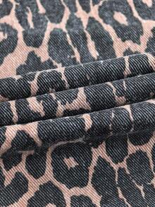 Soulscape Women's Casual Leopard Print Straight Leg Jeans, Non-Stretch Long Denim Pants With Button And Pocket Details, Fashion Petite Collection Vacation Fall - Multicolor - View 10