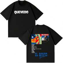 QUEVED0 EL BAIFO Album 2026 Tour Printed T-Shirt, For Men And Women, Hip-Hop Style, Short Sleeves, Cotton, Casual, Oversized, Aesthetic And . - Black - View 1