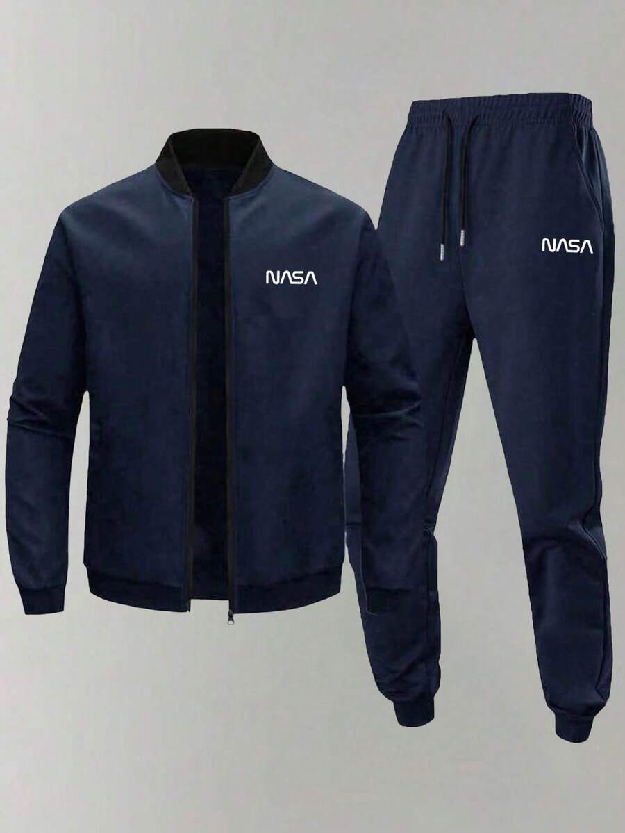 Men's Autumn/Winter Casual Jacket & Pants Outdoor Sports Minimalist Fashion Set - Navy Blue - View 1