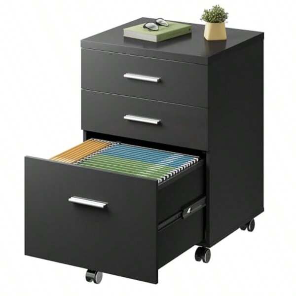 Archivador de 3 cajones, archivador de madera debajo del escritorio, soporte con ruedas para impresora, pequeño gabinete de almacenamiento con ruedas, compatible con tamaño legal/carta/A4, oficina en casa
