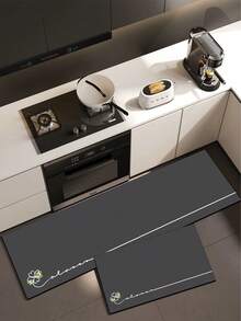 1 Pc Gray Wishing Grass Pattern Kitchen Mat, 3.5 Mm Soft Rubber That Absorbs Water And Is Easy To Clean. Suitable For Corridors, Bathrooms, Living Rooms, Outdoor Door Mats, And Toilets. Useable Throughout The Year And For Various Holidays. - Multicolor - View 9