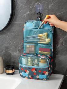 1pc Hanging Makeup Bag Multifunctional Travel Cosmetic Bag Large Capacity Waterproof Storage Pouch Flower Toiletry Bag Travel Essential Cosmetic Organizer Toiletry Storage Bag Essential Gift Storage Zipper Accessory Nail Pouch Room Decor - Baby Blue - View 13