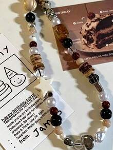 1 Pc Vintage Brown Leopard Pattern Cat Bead Mobile Chain - High-End Short Style Hanger String Wrist Pendant Bead String Chain Camera Hanger Piece For Women Hanger Chain - Brown - View 3