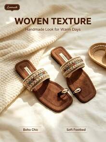 Women's Fashion Square Toe Flat Slide Sandals For Vacation, Outdoor And Indoor - Multicolor - View 5