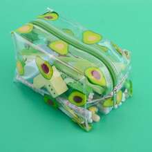 1pc Aesthetic Fruit Print Transparent PVC Pencil Case, Large Capacity Zipper Stationery Pouch, Portable Desk Storage Bag, Durable School Office Organizer, Back To School Supplies‑KOUZIO - Transparent Fruit Print - View 3