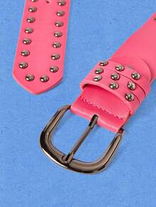 Popjeli 1pc American Style Fashion Casual Rivet Minimalist Versatile Women's PU Leather Belt - Hot Pink - View 6