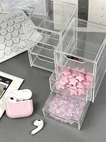 3-Layer Drawer Storage Box, Suitable For Jewelry, Hair Accessories, Earrings And Small Items, Furniture Office Study Desk Storage, Jewelry Storage Box, Drawer Cosmetic Storage, Bedroom Decor Desk Storage, Home Desk Drawer Storage Box - Multicolor - View 7