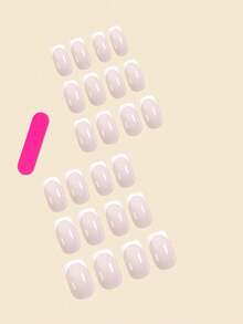 24Pcs Square Artificial Nails, French Manicure Design, White Color - Includes Nail File & Gel Nail Adhesive Press On Nails Nail Supplies Nails - 白色 - 查看 2
