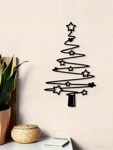 Christmas Tree Line Decoration - Holiday Decor, Suitable For Indoor And Outdoor Use, Elegant Black Metal Tree With Star Decoration, Perfect For Living Room, Patio Or Garden, Christmas Wall Decor - Black - View 7