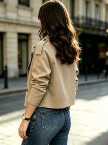 Fashionable Double-Breasted Khaki Women's Trench Coat, Collar Detail Design, Long Sleeve - Khaki - View 4