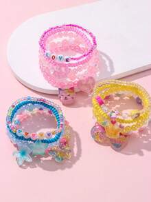 5pcs Children's Heart Butterfly Flower Charm Bracelet Set, Heart Beaded Jewelry Bracelet Set, Suitable For Holiday Party Birthday Gift, Girls Accessories, Random Color - Multicolor - View 9