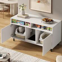 White Sideboard Cat Litter Cabinet - With Sand Trap Mat - White - View 2
