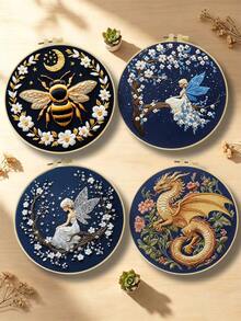 1PC 20*20cm/7.9*7.9in,Evening Theme: Animals And Fairies Embroidery Kit, DIY Handmade Embroidery Set For Adult Beginners, Home Gift, Women's Sewing Gift, Including User Manual, Printed Pattern Fabric, Embroidery Frame, Needle And Thread. - Animals and Fairies - View 4