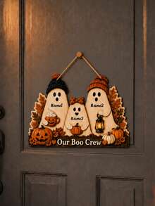 Custom Name Ghost Family Wooden Sign, Spooky Cute Door Hanger, Personalized Halloween Wall Plaque For Entryway Decor, Customized Family Name Sign, Customizable Autumn Home Accent, Front Door Decor, Fall Holiday Gift, Halloween Home Decor, Family - Multicolor - View 4