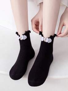 Kaos Kaki Setengah Kaki Gaya Cina Cheongsam Kancing Lolita Ruffle Setengah Betis Musim Semi/Panas - MultiWarna - View 3